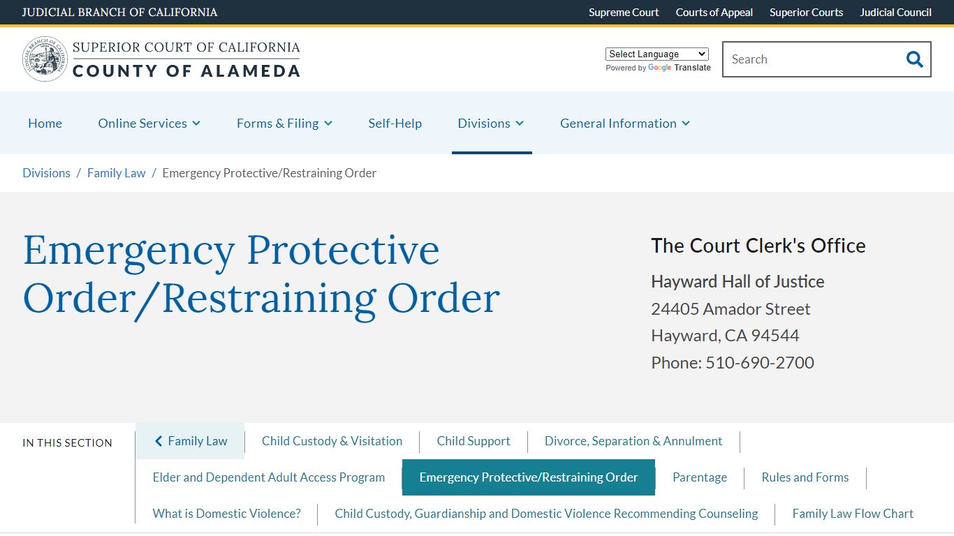 Emergency Protective/Restraining Order | Superior Court of California ...